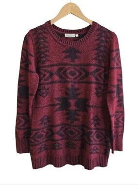 Cupcake Cafe Maternity Red & Black Aztec Print Crewneck Sweater. Size Large